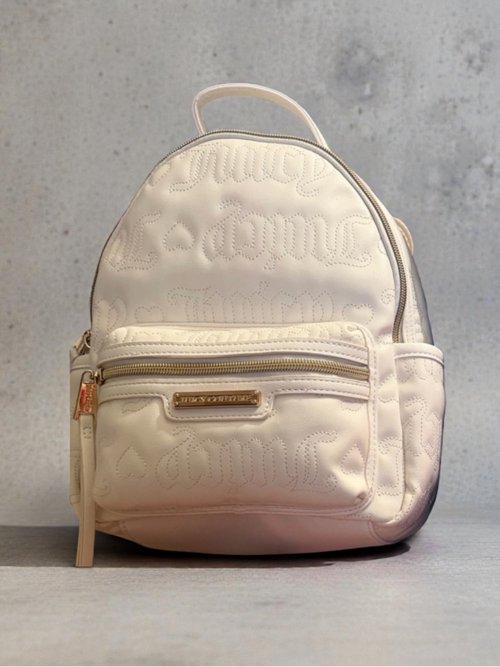 NWT Juicy Couture White Quilted Logo Mini Backpack with Gold Accents